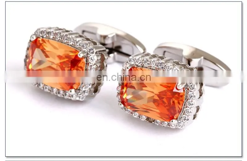 fashion elegant gold plating enamel blue diamond round cufflinks