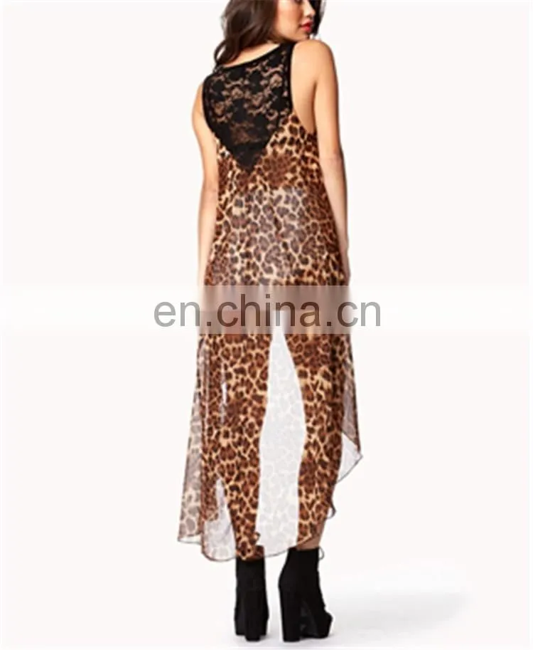 Leopard Print High-Low ladies blouse designs 2015 dongguan clothing