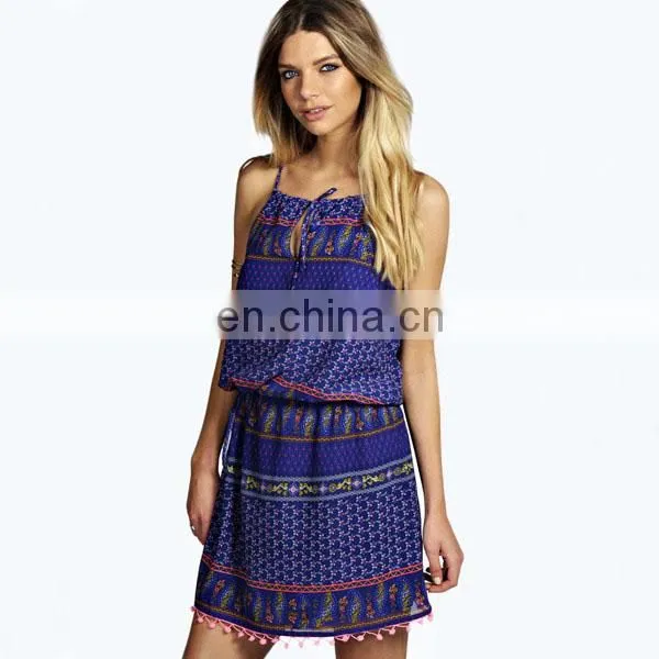 Wholesale latest retro women print long sleeve vintage dress