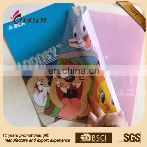 Lovely cartoon character design full color UV printing L clip plastic clear file folder PP