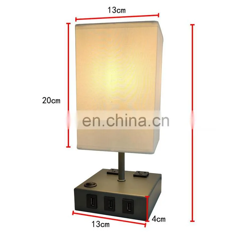 Bedroom bedside hotel room modern minimalist metal fabric USB three socket lamp