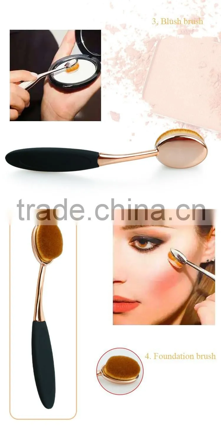 Tooth Shape Powder Foundation Brush/Oval Makeup brushes with Rubber handle/Metal make up Brush