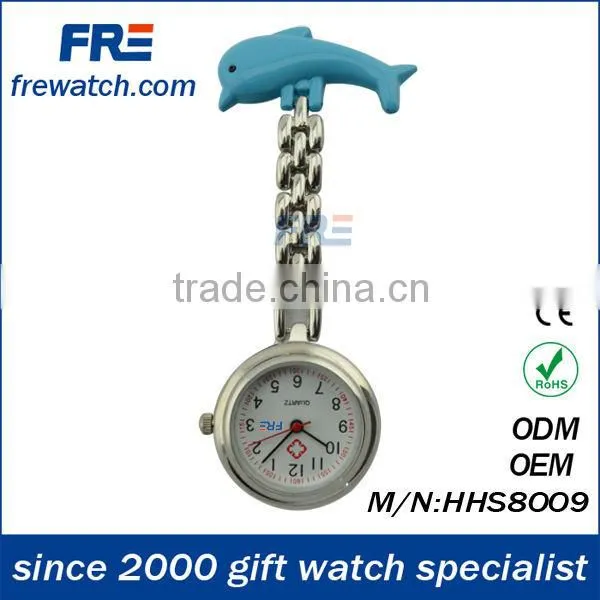 round alloy nurse watch with a cute dolphin (HHS8009)