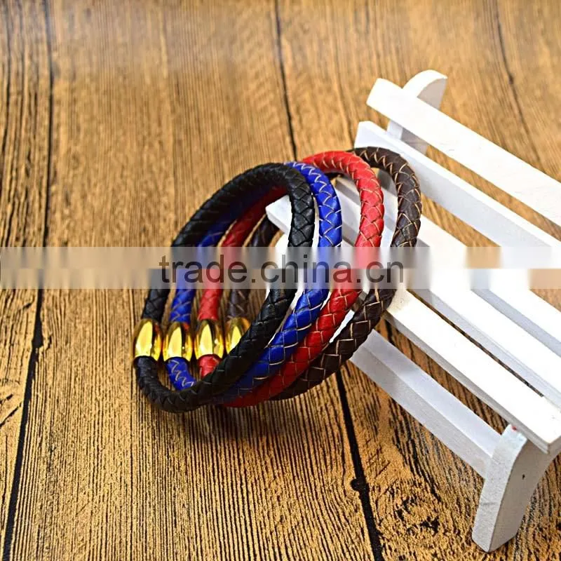Fashion Stainless Steel Plated 18K Gold Clasp Red Leather Friendship Bracelet