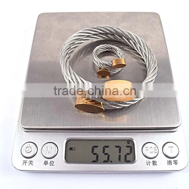 wholesale fashion jewelry wire stainless steel bracelet & rings jewerly sets gold plated
