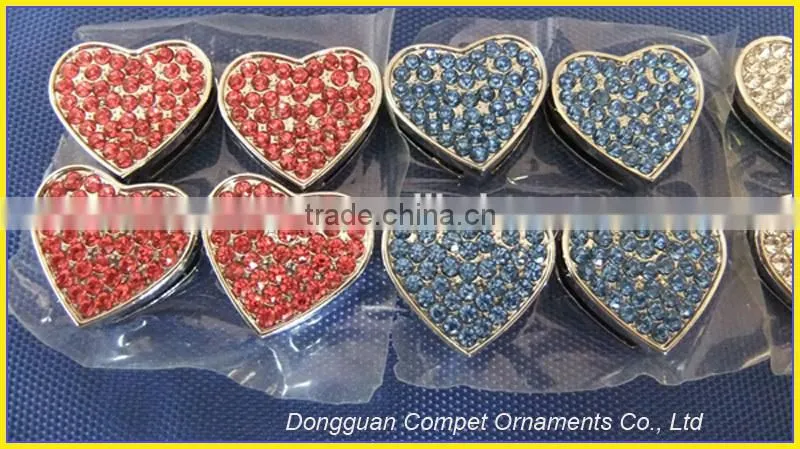 Exquisite Fashion Slide Diy Charm Chrome Plated Alloy Jewelry 18MM Rhinestone Heart Shape Slide Charms