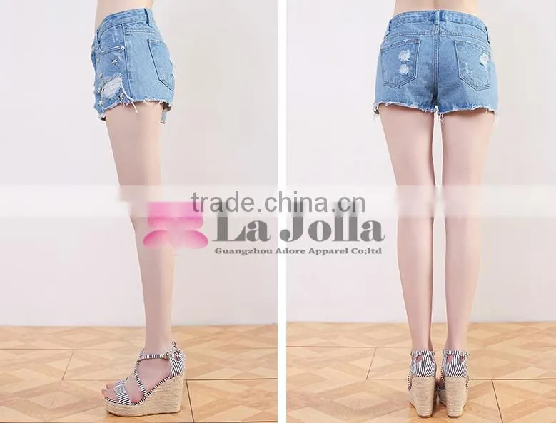 2016 New Style Rivet Short Trousers Summer Blue Fashion Jeans 248J