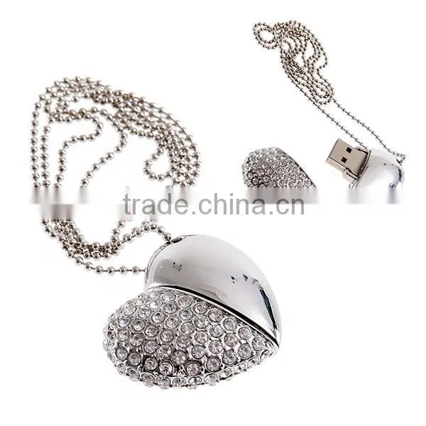 Jewelry Crystal Heart Shape USB Pendant Flash Memory Stick blue