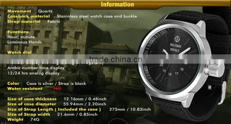 Brand Men's Nylon Aviator Watch Strap Military Royale Watch MR075