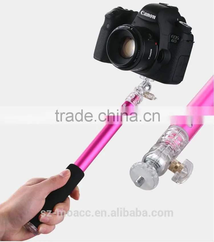 Crystal interface aluminum selfie stick with bluetooth shutter button