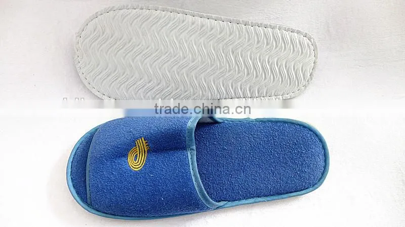 Disposable Hotel Slippers Machine Washable Blue Color Terry Towel Hotel Slippers