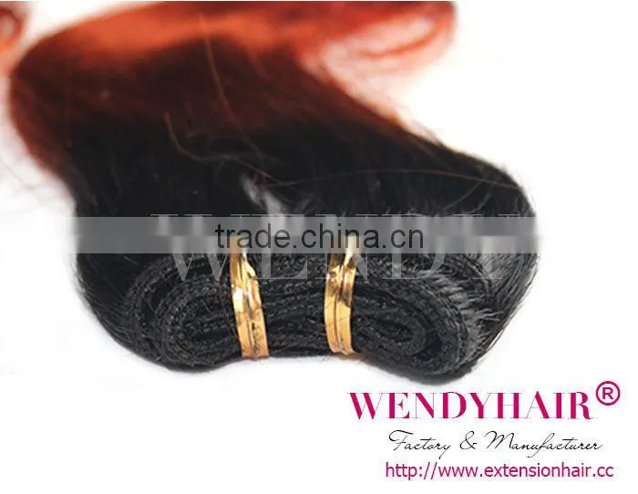 Ombre Black Fire Red Color Two Tone Brazilian Hair Weft