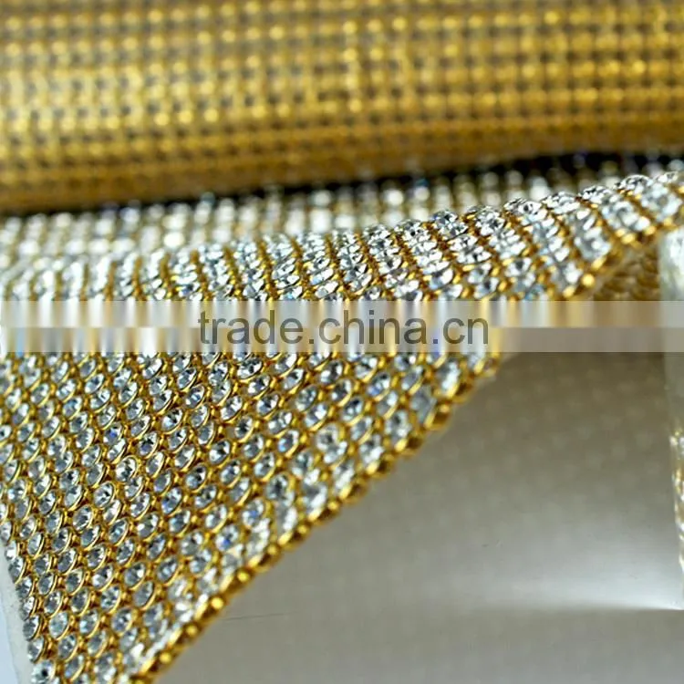Wholesale 120 x 45cm Gold Aluminium Setting Transfer Crystal Rhinestone Mesh
