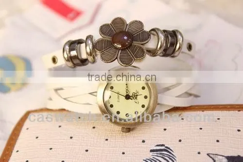 Fashion vintage long strap flower leather women watch