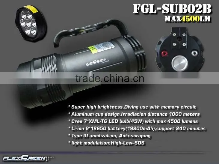 4500lumen rechargeable 7 xml T6 led diving flashlight