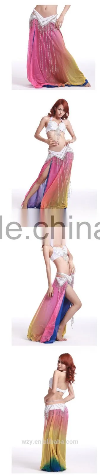 Two layers chiffon colorful silt dress Long sexy belly dance skirt for belly dancer