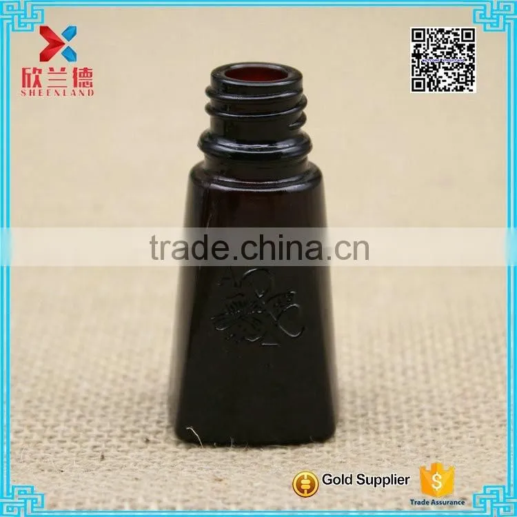 2016 high quality 15ml trapezoid design dark amber samll glass bottle