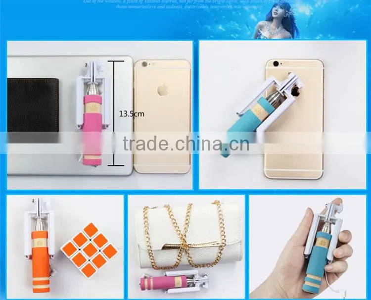 2016 Brand New Super Mini Extendable Self Selfie Stick Monopod Cable Holder for iPhone Android smartphone monopod