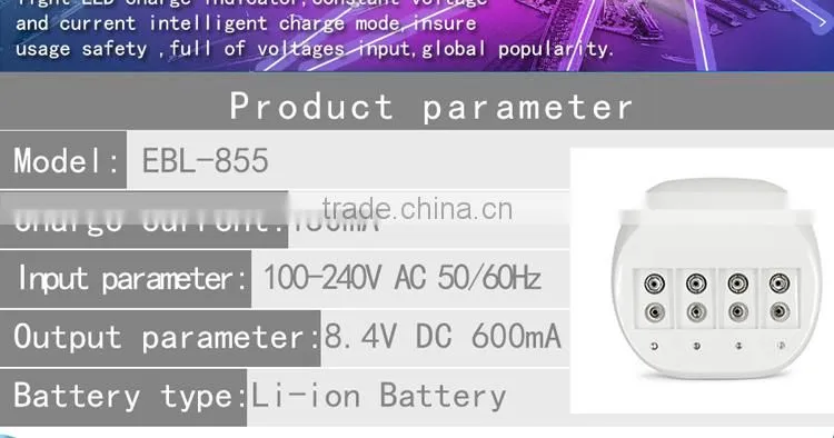 2016 Wholesale Price 9V Portable Battery Charger For Li-ion Rechargeable Batteries, 4 Bay