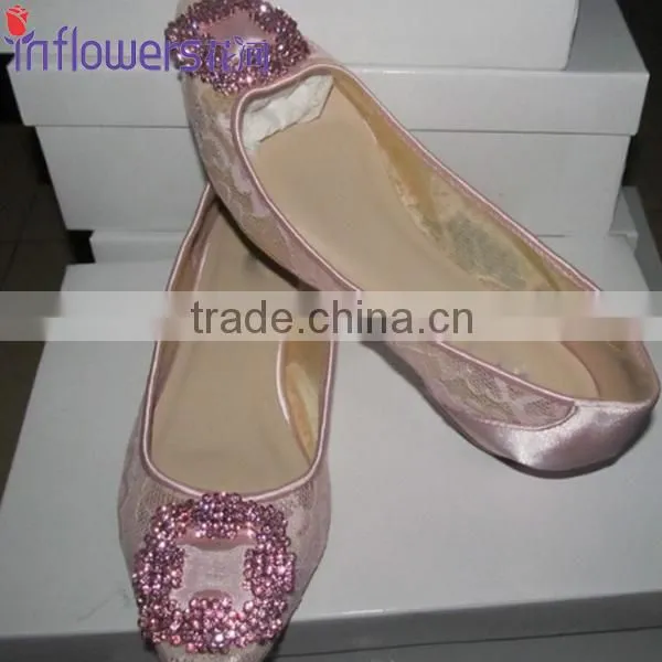 Wholesale black lace shoes rhinestone women flat dress shoes