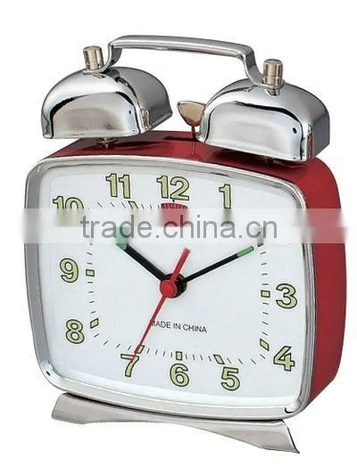 Squzre shape metal case alarm clock mechanism, desktop clock