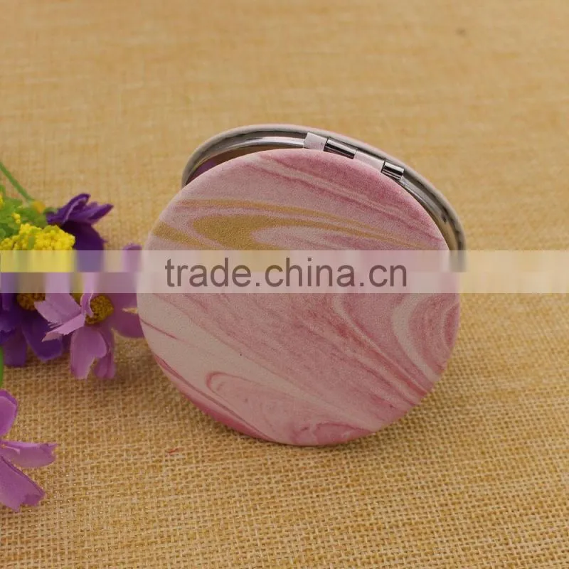Hot sale pu leather mirror pocket/ pink texture makeup compact mirror custom