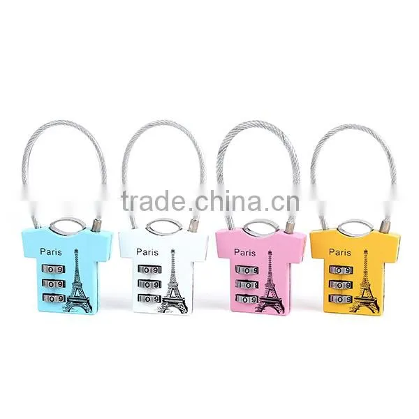 small 3-digital code retractable cable lock luggage