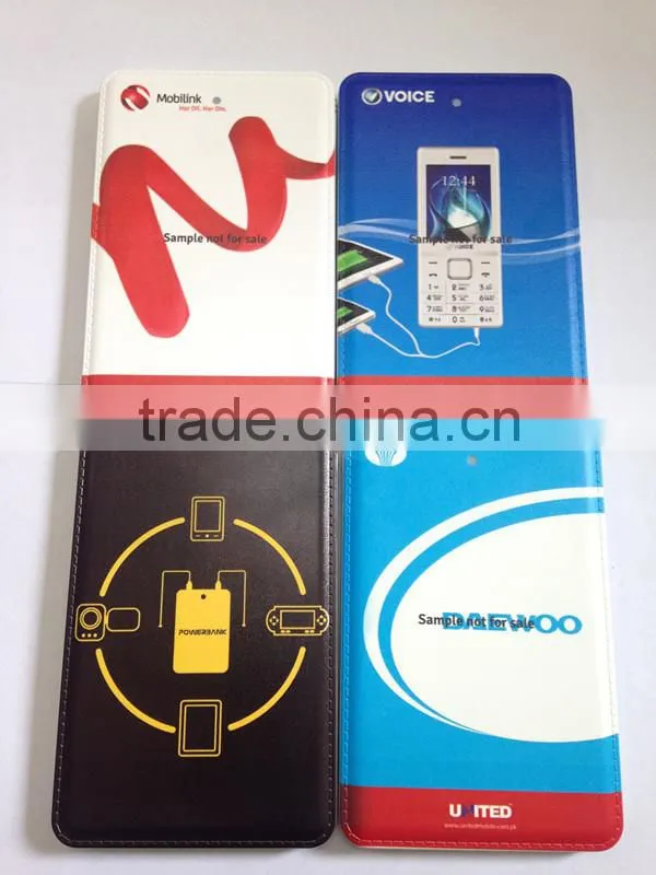 Full color logo printing premium black and white color leather power bank charger with full color logo printing