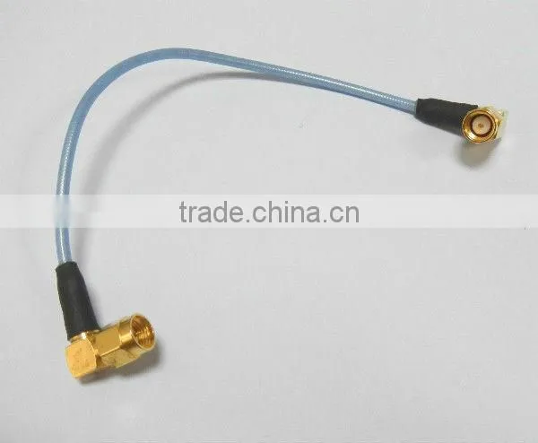 pigtail, cable assembly, SMA male right angle to SMA male right angle with semi flex cable blue jacket