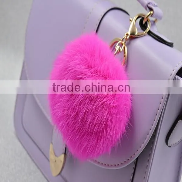 2015 Newest Fashion Black Fox Fur Ball Key Chain / Real Fur Pompoms