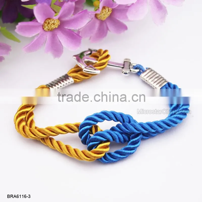 Antique Woven Naylon Friendship Rope Silver Anchor Bracelet