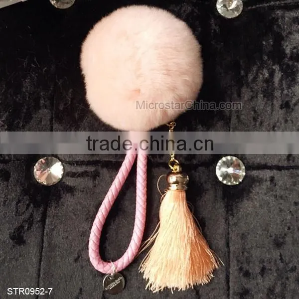 8cm Real Rex Rabbit Fur Ball PomPom Tassel Keychain Decorative Handbag Rings