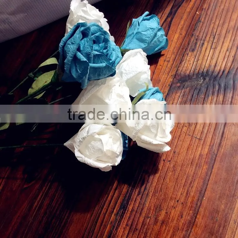 wedding decoration rose, blue & white crepe paper rose, party decoration rose
