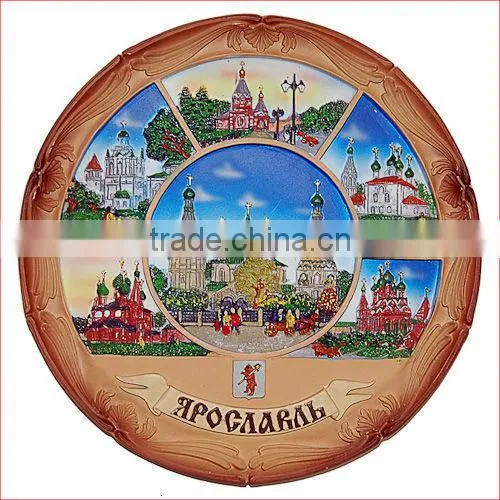 ceramic unglazed souvenir landscape 3D Plate for russia