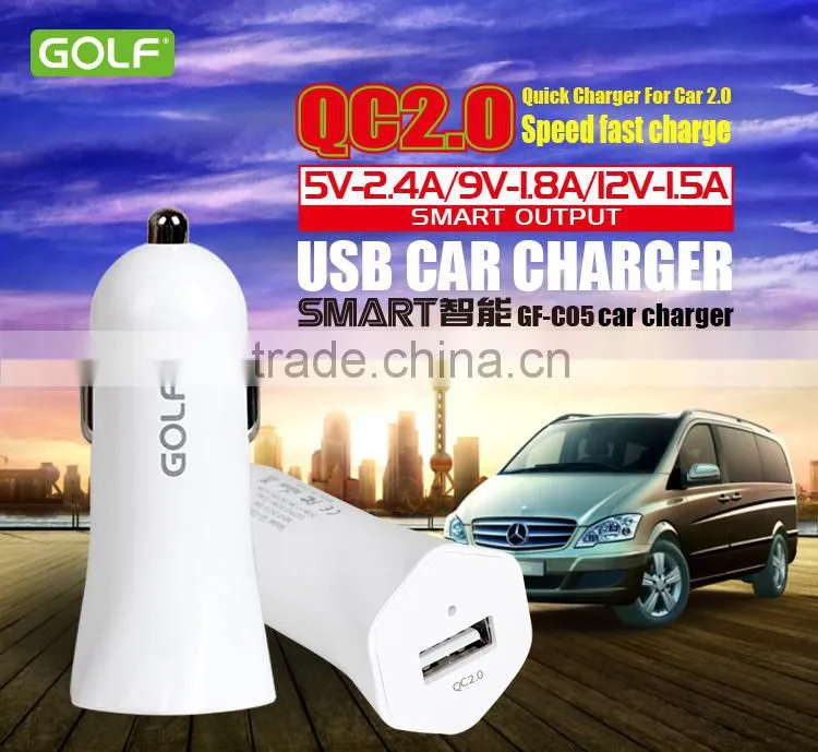 GOLF good quolity qc2.0 car charger hot new products for 2015 12v qc 2.0 car battery charger for mobile phone