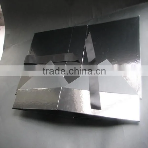 luxury high-end glossy lamilation black Folding Box with ribbon