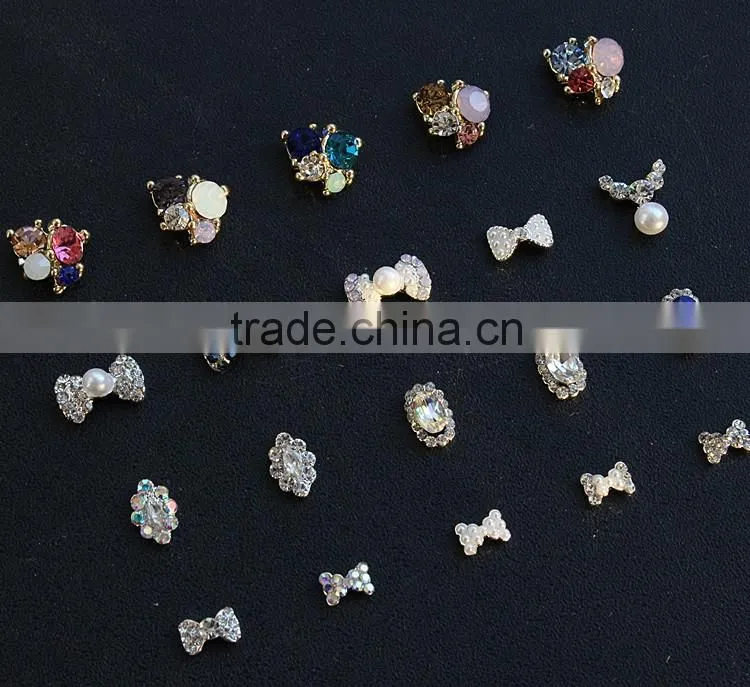 opaque stone pearl bow design fantasy nail jewelry