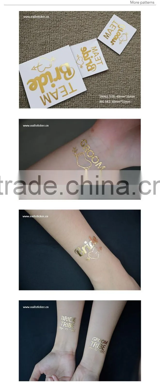 Custom hot sale wedding tattoo team bride gold silver tattoo stickers
