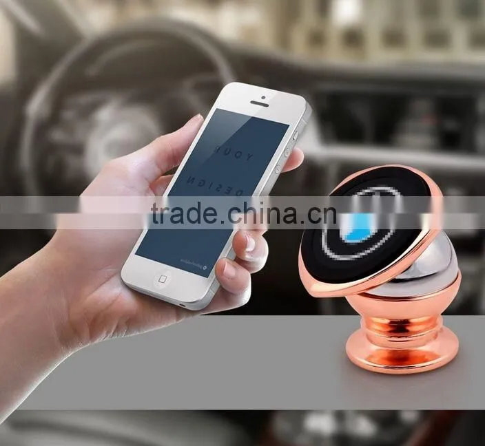 wholesale cell phone accessory aluminum magnetic car phone holder with 2 metal plate