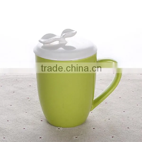 400ml 14oz ceramic coffee mug with lid solid color tea cup with cover solid color Factory directly sale