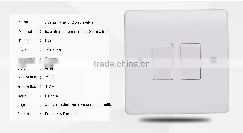 High quality UK standard two gang one way or two way wall switch