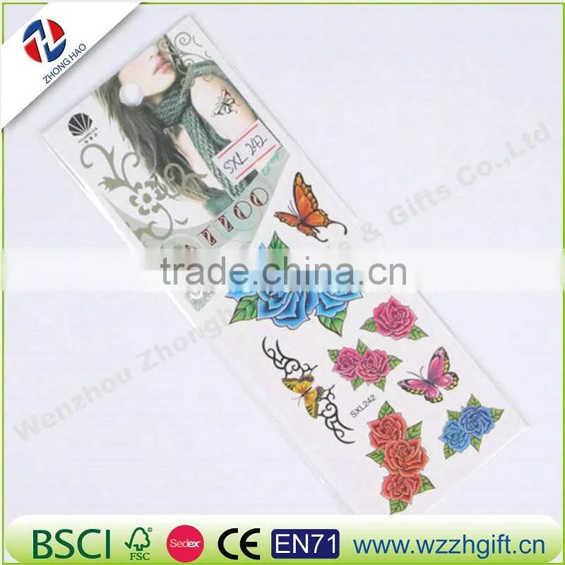 2016 new diy Eco-friendly rose flower tattoo sticker with full color