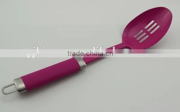 plastic handle kitchenware stainless steel long spoon with colorful