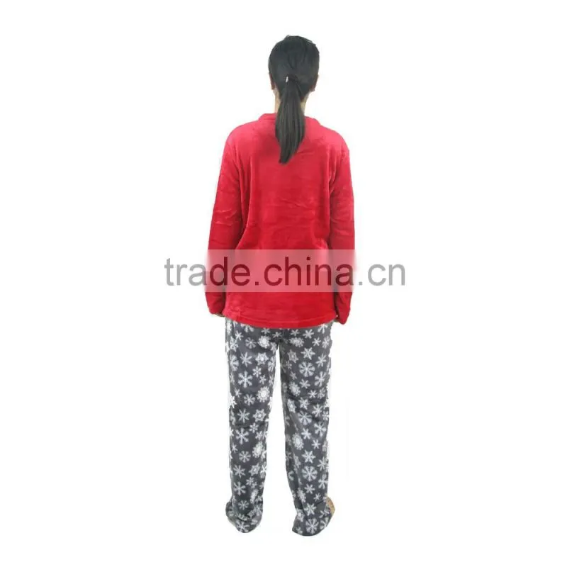Kevince flannel pyjama set snow print knitted woman clothing nightwear homewear sleepwear MOQ 1000sets