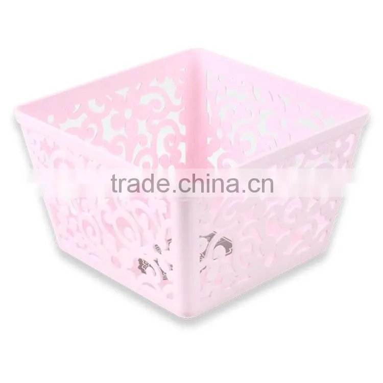 pretty desktop organizer,pink plasitc pp storage basket with hollow