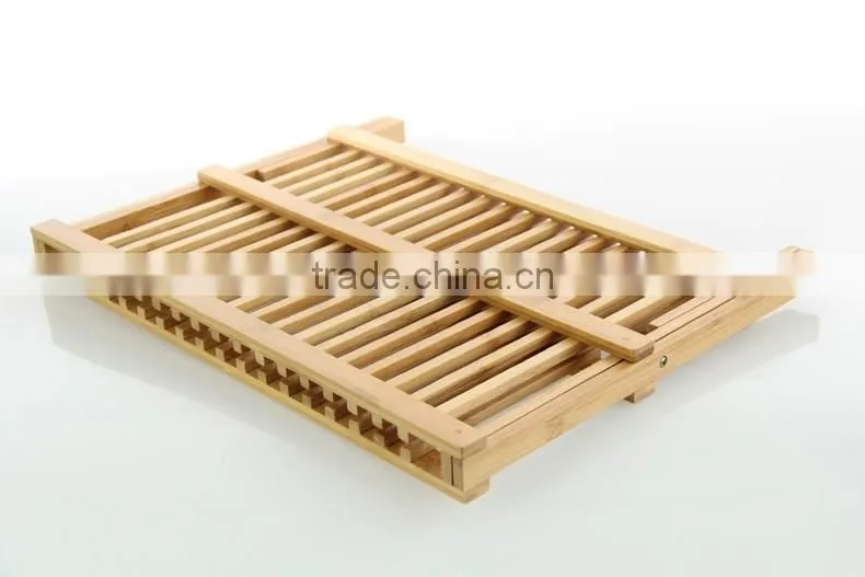 BH002/ Unique Foldaway Counter Kitchen Decor Bamboo Folding Dish Drying Stainless Steel Utensil Rack