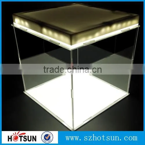 Alibaba wholesale clear acrylic box with hinged lid acrylic portable led light display case led illuminated display case