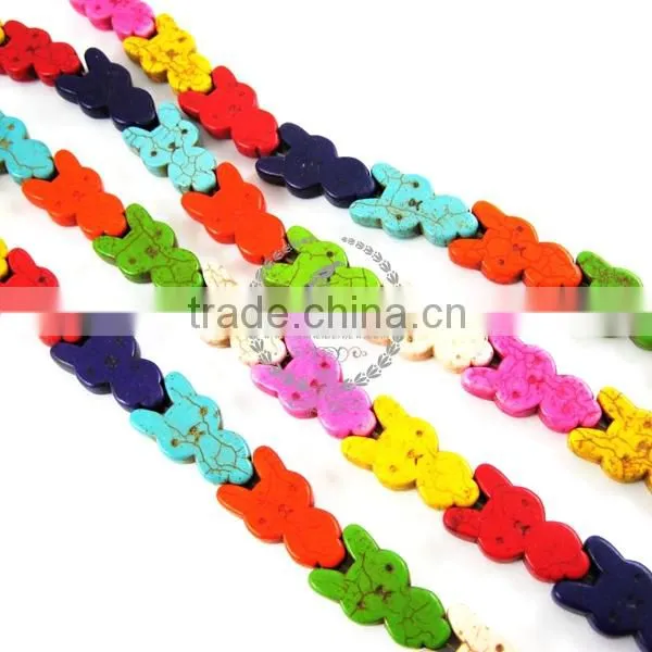 1 string 15inch 15x28mm vintage mix color dyed turquoise kawaii rabbits unique beads 3010018