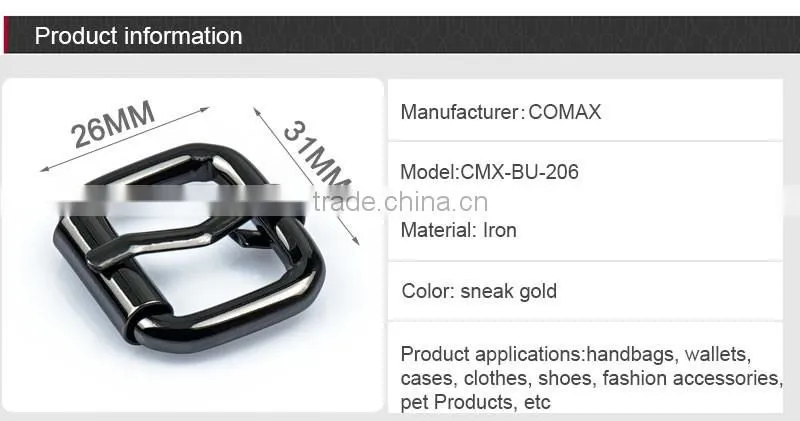 Metal shiny black belt pin buckle for strap