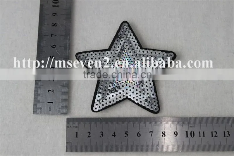 new fashion white color custom star design sequin applique star pattern embroidery patch for jeans
